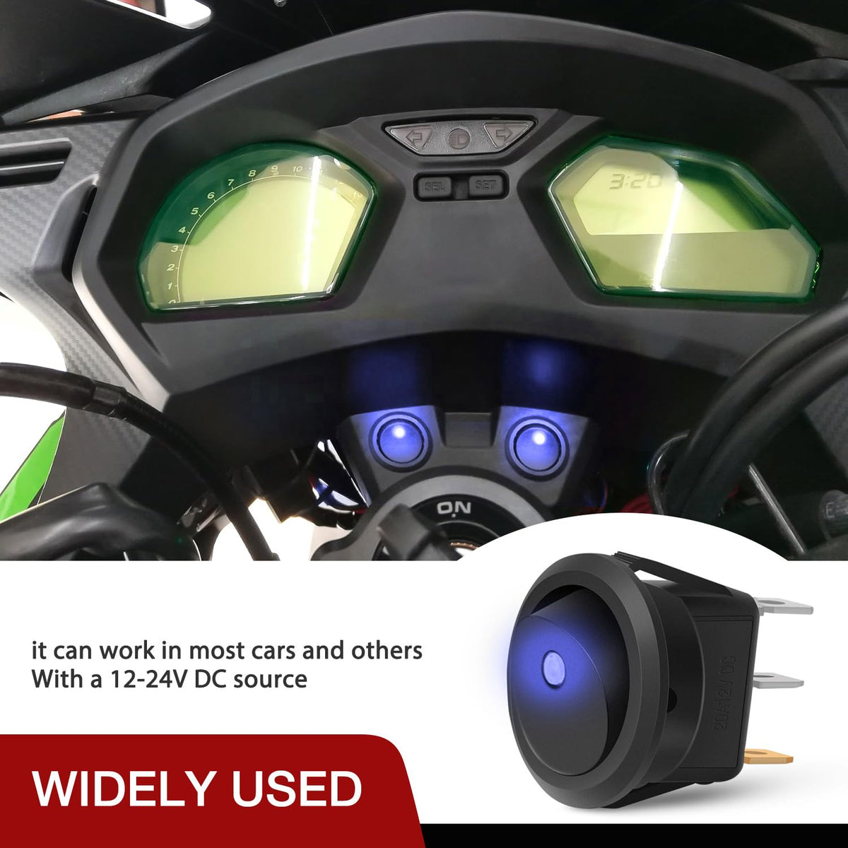 Nilight 8 Interruptores LED Redondos Azules 90134H, 12 V, 20 A, SPST, con Cables