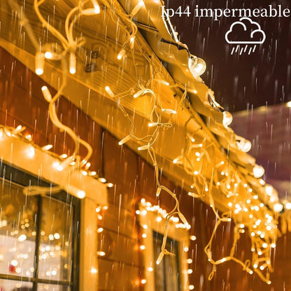 Luces Navideñas Cascada de Luces led -POWEROAK Luces de Navidad 9M 500LED IP44 Serie de Cascada led con 8 Modos de Iluminación Luz cascada Navidad Decorativas. (9M 500LED, Blanco cálido)