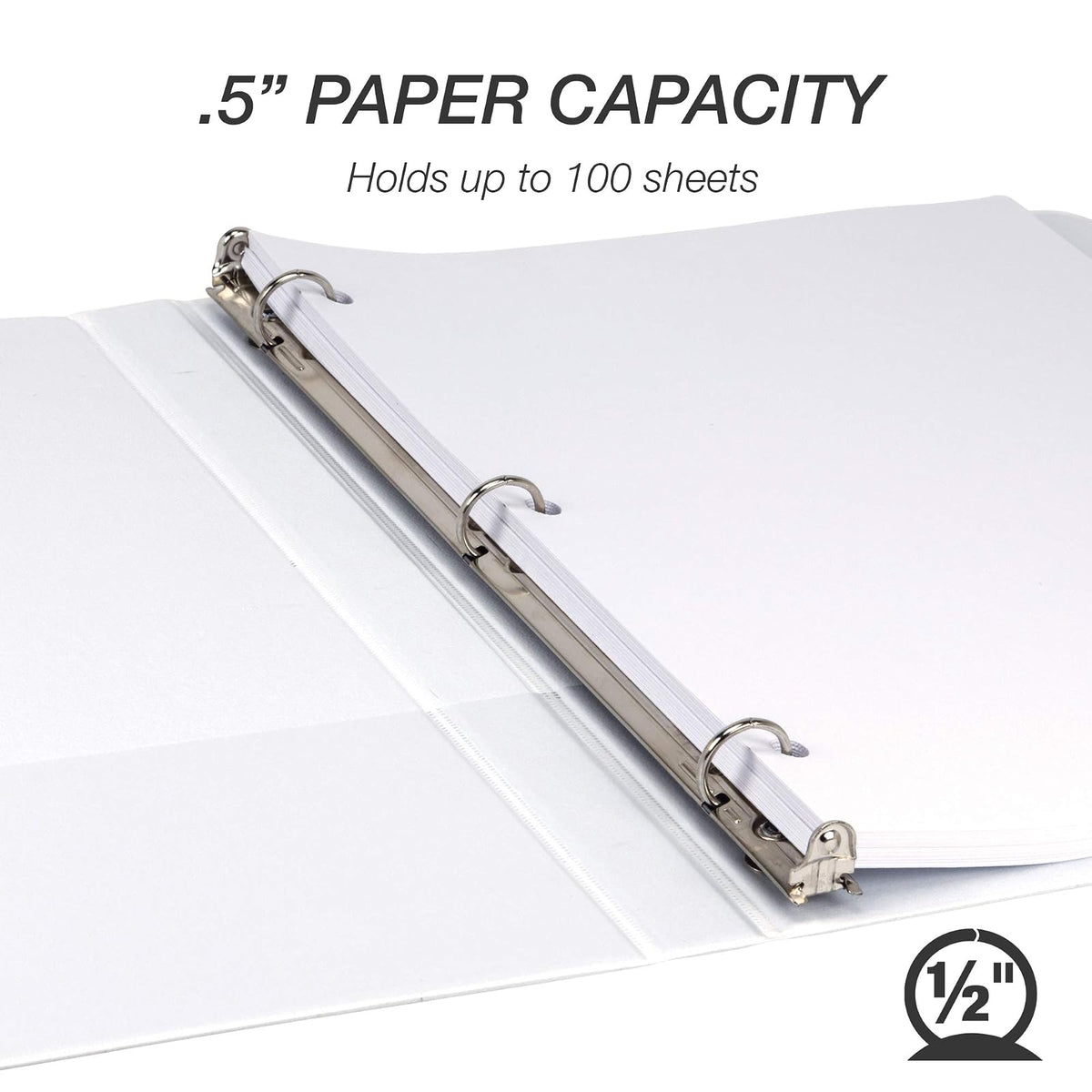 Samsill 3 Ring Durable View Binders - 8 Pack, 1/2 Inch Round Ring , Non-Stick Customizable Clear Cover, White