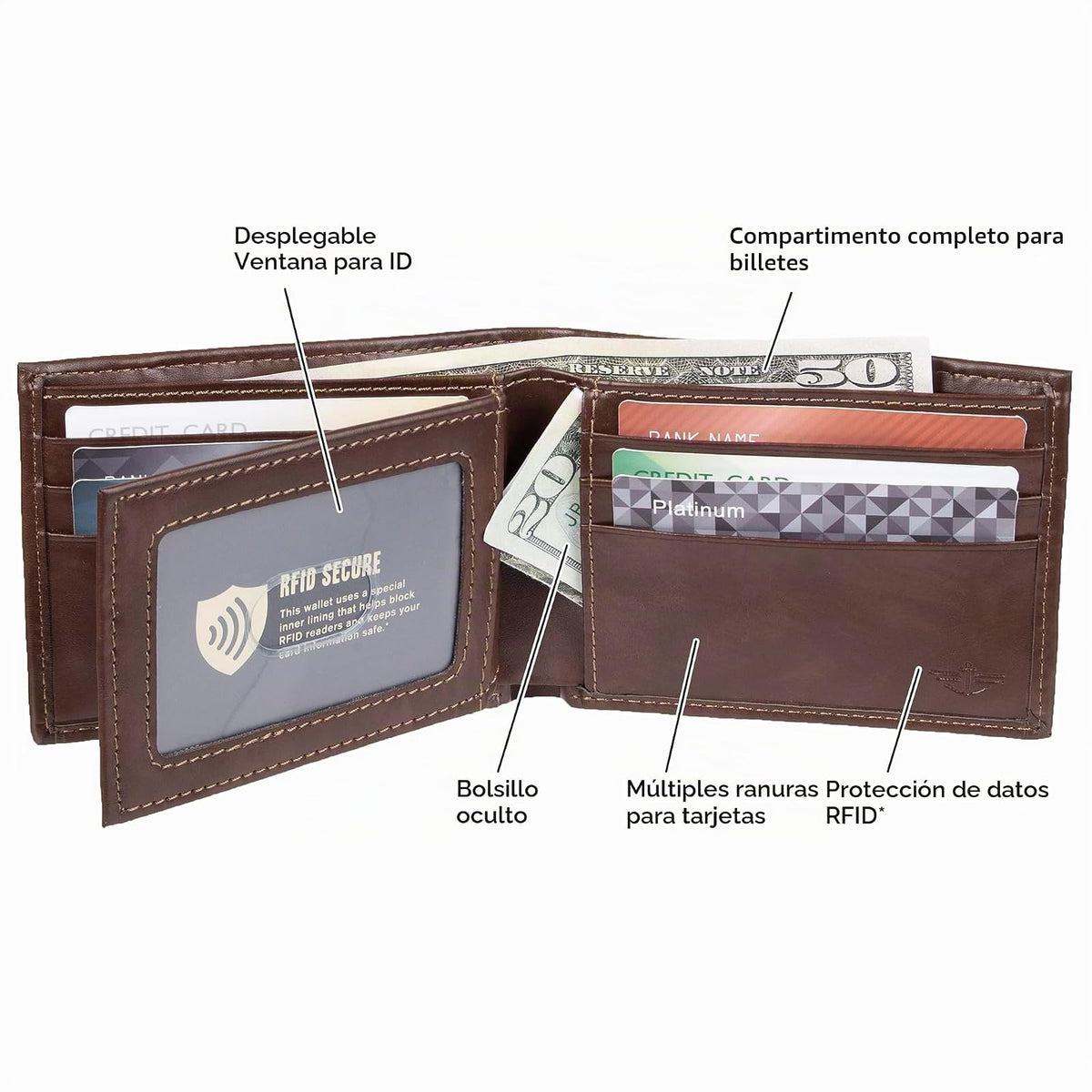 Dockers Cartera de cuero para hombre