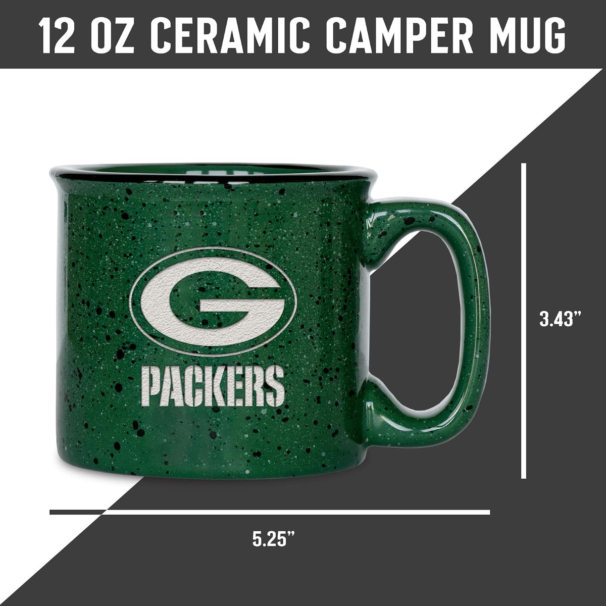 Rico Industries NFL Football Green Bay Packers Speckle - Taza de fogata grabada con láser de 12 onzas