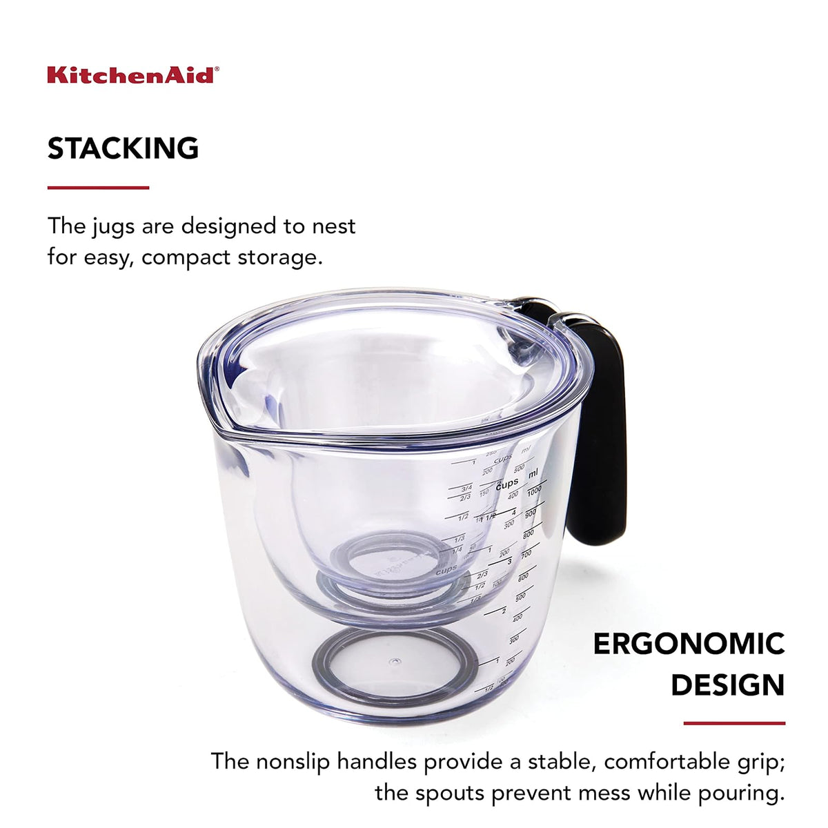 KitchenAid KQ298OSOBA Gourmet - Juego de 3 jarras medidoras, ónix