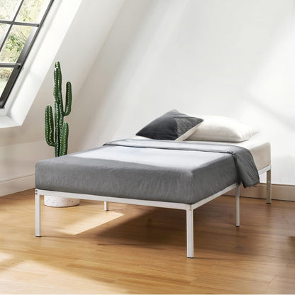 Best Price Mattress - Marco de Cama de Plataforma de Metal de 14 Pulgadas, Listones de Acero Resistente, Blanco, Individual