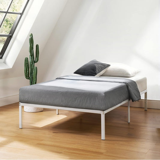 Best Price Mattress - Marco de Cama de Plataforma de Metal de 14 Pulgadas, Listones de Acero Resistente, Blanco, Individual