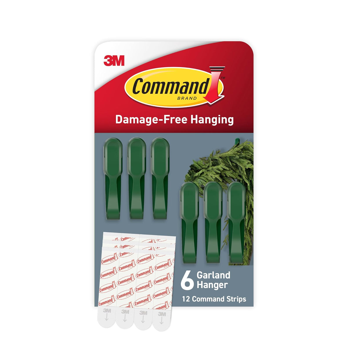 Command - Soporte para guirnalda de chimenea para mostrar guirnaldas, coronas y decoración navideña sin dejar daños, agujeros o residuos, soporta 2 libras, verde, paquete de 6