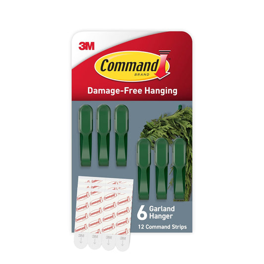 Command - Soporte para guirnalda de chimenea para mostrar guirnaldas, coronas y decoración navideña sin dejar daños, agujeros o residuos, soporta 2 libras, verde, paquete de 6