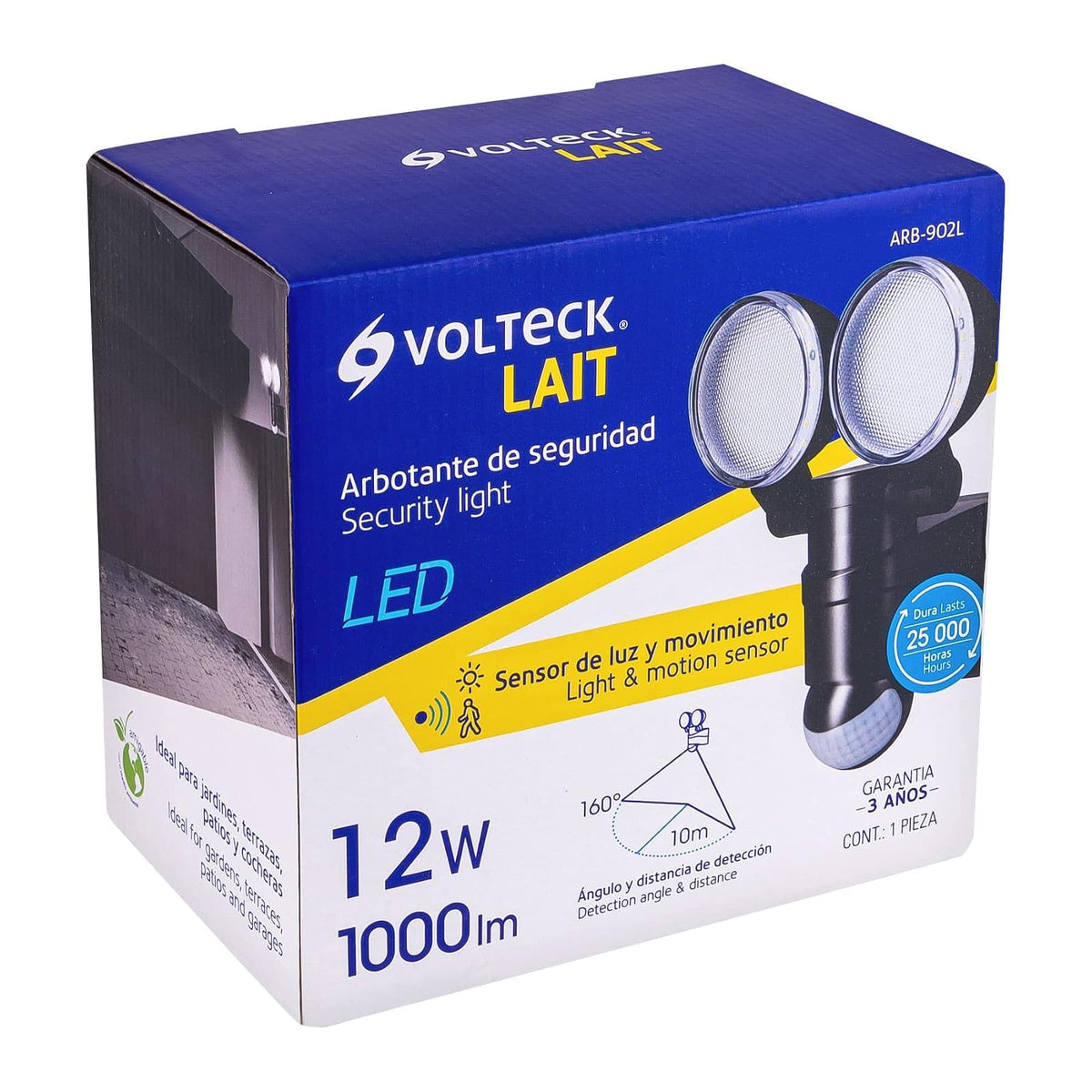 Volteck Lait ARB-902L, Arbotante LED 12 W negro con sensor de movimiento