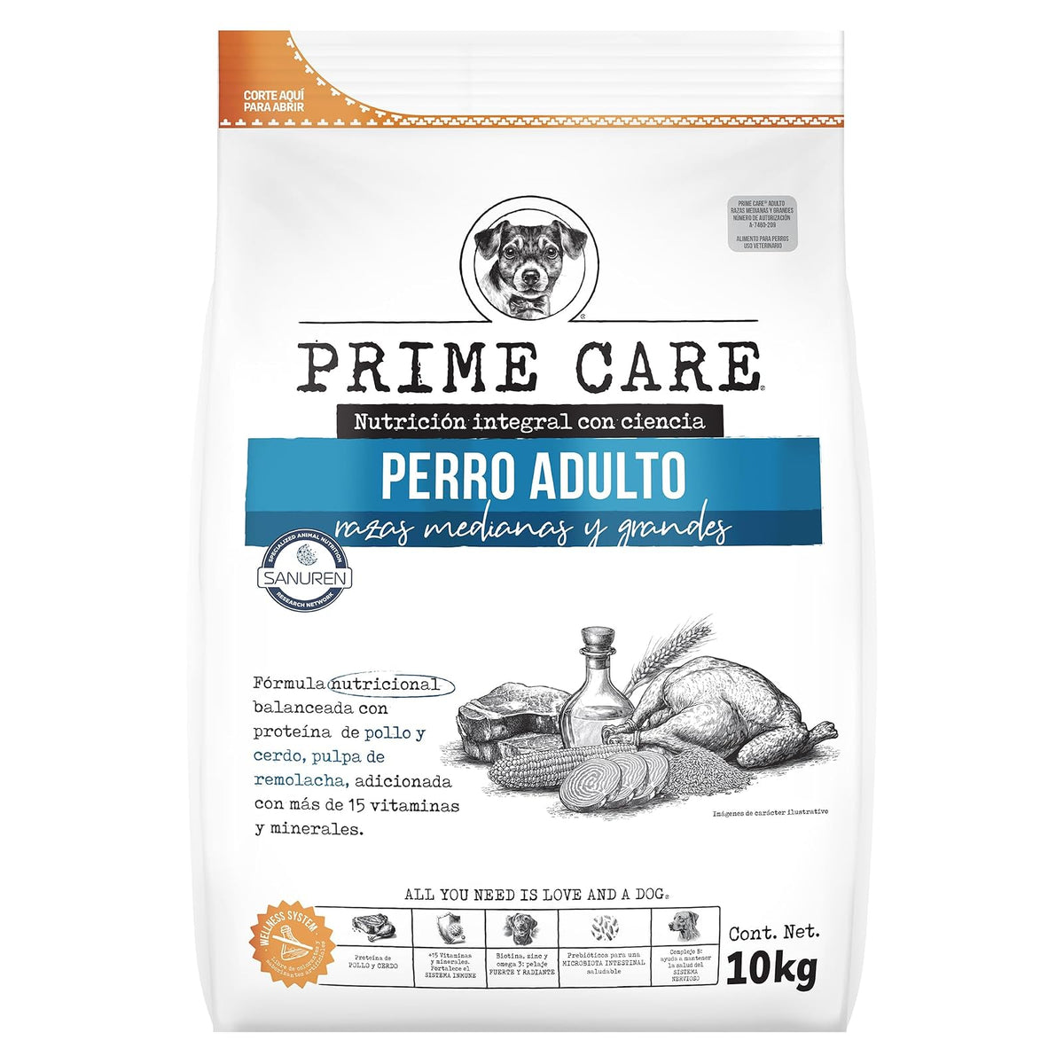 Prime Care Alimento para Perros Adultos Razas Medianas y Grandes 10 kg