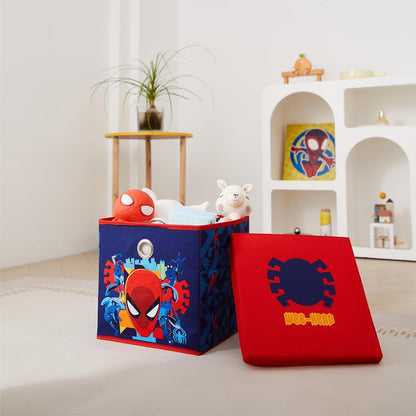 Idea Nuova Marvel Spiderman cubeta de almacenamiento plegable de tela, contenedor organizador de 10 pulgadas con tapa para recámara, sala de juegos y clóset
