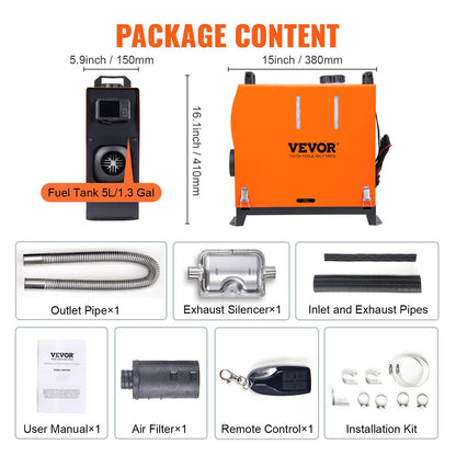 VEVOR - Calentador de aire diesel de 8 KW, control de aplicación Bluetooth, calentador diesel todo en uno con ajuste automático de altitud, control remoto y LCD, calentador de estacionamiento portátil