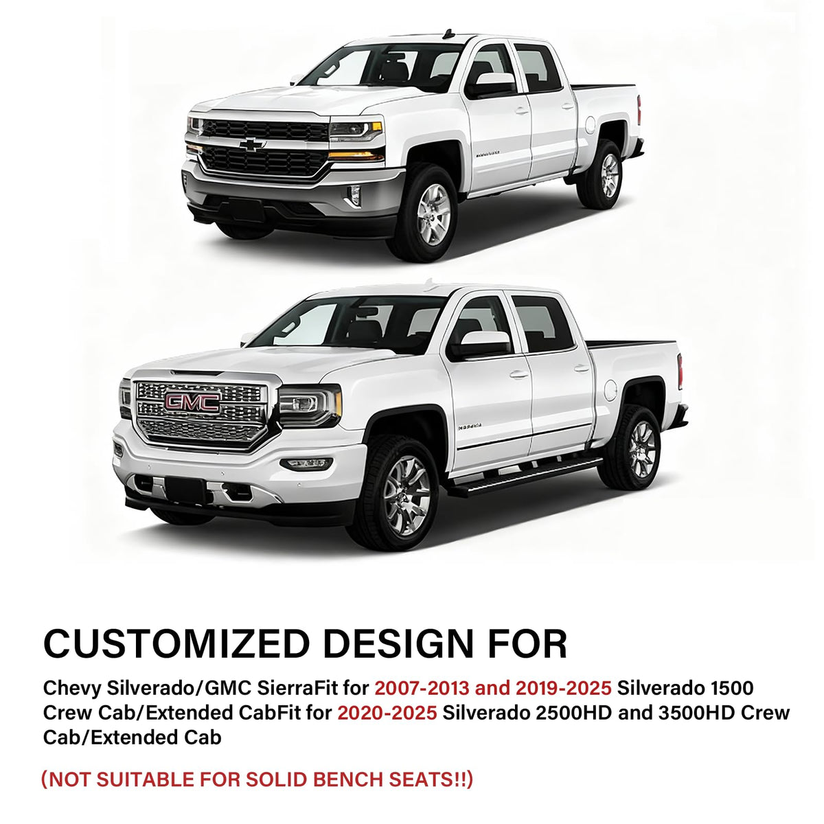 Coverado Fundas De Asiento Silverado, Protectores De Asiento De Automóvil De Piel Impermeable, Juego Completo Personalizado, Compatible Con Chevy Silverado Gmc Sierra Pickup 2014-2018 1500 2015-2019 2500H