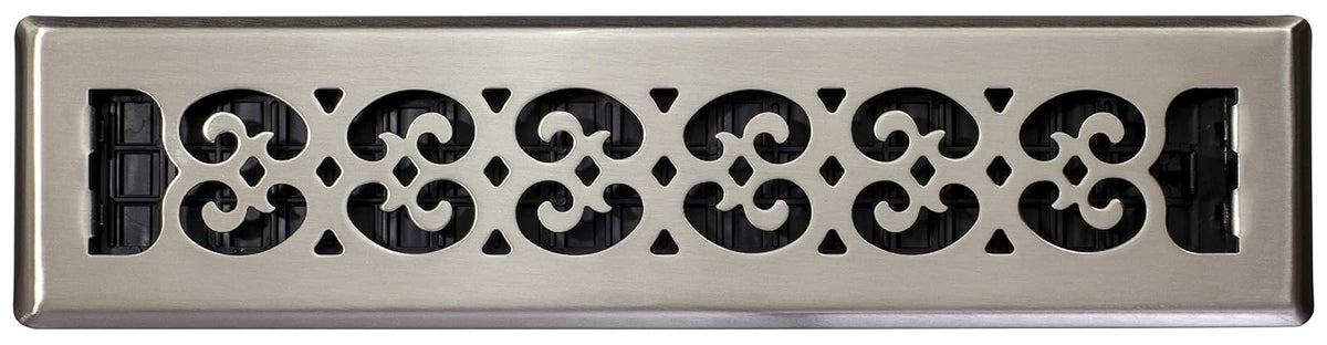 Decor Grates 2 pulgadas por 14 pulgadas Scroll registro de piso, 2x14 Inch, Acabado cepillo níquel (Brushed Nickel Finish)