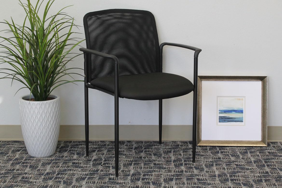 Boss B6909-BK Mesh Back and Crepe Seat Stacking with Arm 1 Unit Guest Chair, Black