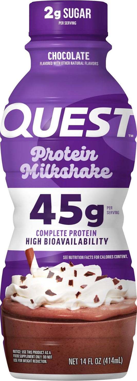 Quest Nutrition Protein Milkshake sabor Chocolate, 45 g de proteína, 2 g de azúcar - 12 Pack de 414 ml