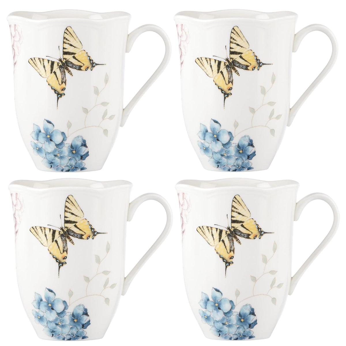 Lenox Butterfly Meadow Hydrangea Juego de tazas de 4 piezas, 2.55 LB, Multi