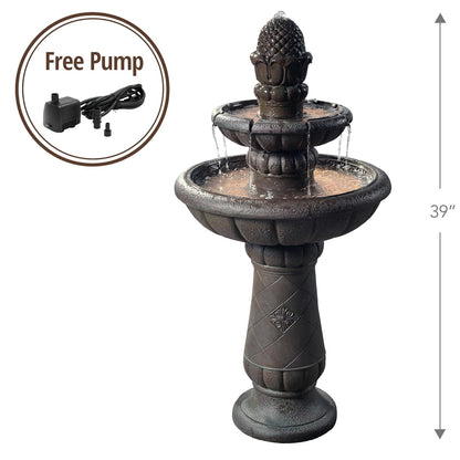 Teamson Home - Pedestal de piña de Lujo, 2 Niveles, Fuente de Cascada con Bomba para Patio al Aire última intervensión, jardín, Patio, terraza, 39 Pulgadas de Altura, Gris Hierro