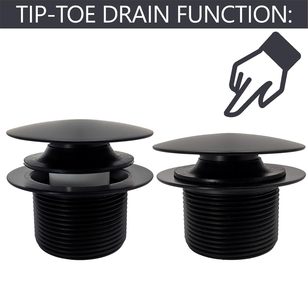 WestBrass MPSM - Tapón de drenaje para tina (1-1/2", rosca gruesa, con placa frontal flotante), Europeo, Negro mate