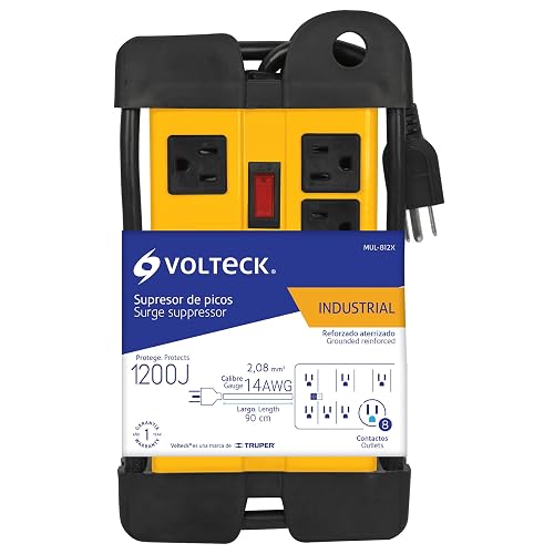 Volteck MUL-812X, Multicontacto uso industrial, 8 entradas, supresor, 1200 joules