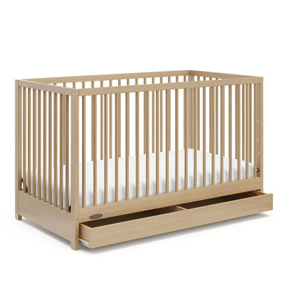 Graco Teddi Cuna convertible 5 en 1 con cajón (Natural) - Certificación GREENGUARD Gold, cuna con cajón combo, cajón de almacenamiento de tamaño completo