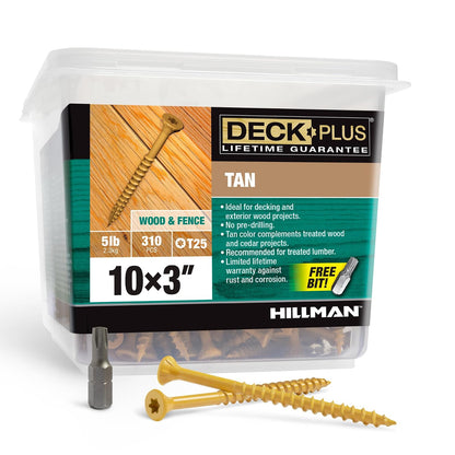 Hillman Fasteners 48419 Tornillos de cubierta, (#10 x 3), bronceado, 310 unidades