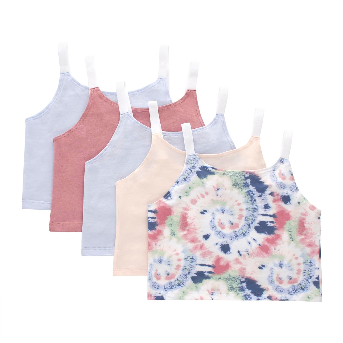 Playeras de Tirantes Corte Crop Hanes Originals para Niña, Paquete de 5 - CH - Rubor, bígaro, azul marino
