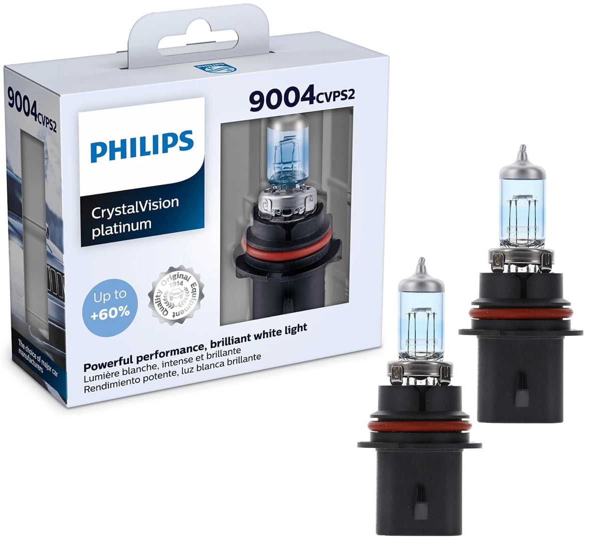 Philips Automotive Lighting 9004 CrystalVision Platinum - Foco para faros delanteros, paquete de 2