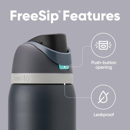 Owala FreeSip - Botella de agua aislada de acero inoxidable con pajita para deportes, viajes y escuela, botella de agua deportiva sin BPA, 32 onzas, marea brumosa