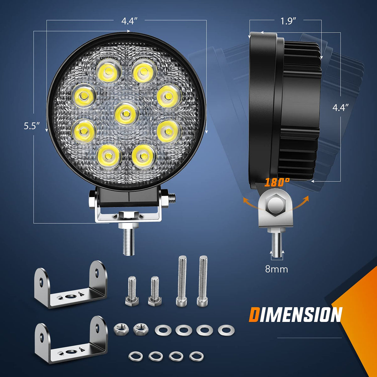 Nilight Juego de 4 Barras de Luz LED Redonda 12 cm 27 W 3000 lm Foco Amplio Multiuso, 15016F-C