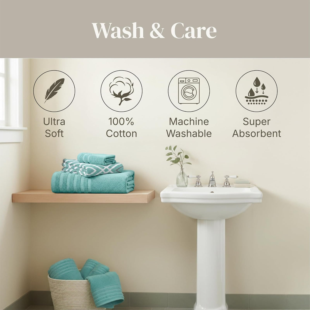 Modern Threads - Juego de 6 Toallas teñidas de Hilo Oxford Aqua - Toallas de baño, Toallas de Mano y paños de baño, súper absorbentes y de Secado rápido, 100% algodón Peinado