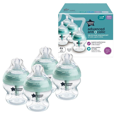 Tommee Tippee Biberones Advanced Anticólicos 150ml Paquete 2 - Transparente - 150 ml (5 oz), Paquete de 4