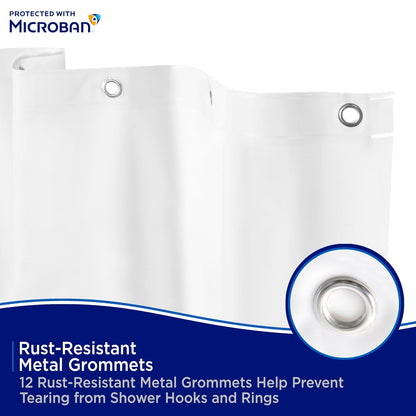 Kenney MB61169 Microban Protector de cortina de ducha impermeable de PEVA calibre 8 con ojales de metal resistentes al óxido y dobladillo magnético pesado para baño, 70 pulgadas de ancho x 72 pulgadas