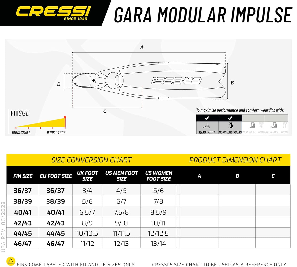 Cressi Gara - Aletas modulares de Impulso para apnea con Cuchillas Intercambiables, diseñadas y Fabricadas en Italia