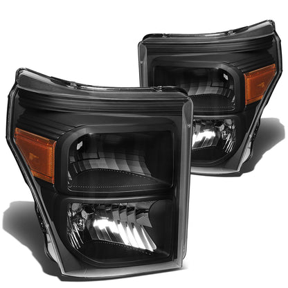 DNA Motoring Faros Delanteros Ahumados Ámbar para Ford F-250/F-350/F-450/F-550 Super Duty 2011-2016 - Carcasa negra - esquina ámbar.