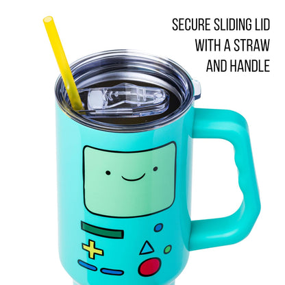 Silver Buffalo Adventure Time BMO Big Face - Vaso de acero inoxidable de 40 onzas con mango