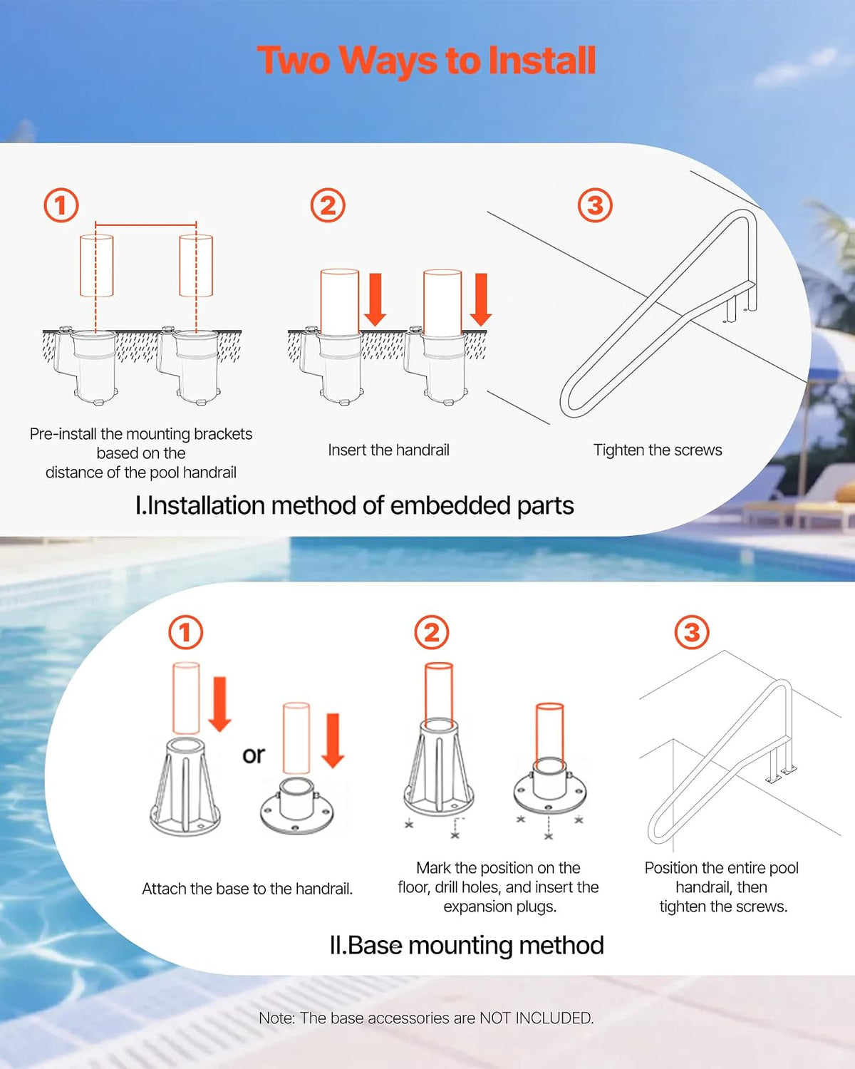 VEVOR para Piscina, Carga de 100 kg, Acero Inoxidable, Soldadura sin Juntas, Montaje Empotrado o Sobre Base, para Piscinas, Parques Acuáticos y Spas, 1371 x 48 x 813 mm, Blanco Crema