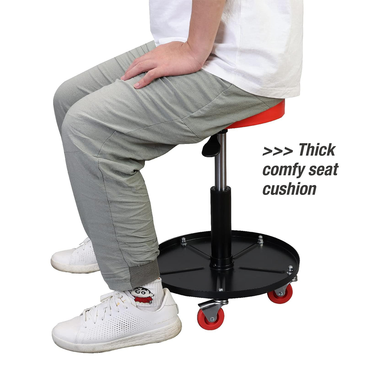 Big Red Asiento de Taller con Ruedas ATRHL6201R, Acolchado Ajustable, Bandeja de Herramientas, Rojo