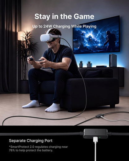INIU Cable VR USB 3.0 Tipo C para Oculus Quest 2 | 16 pies, transferencia datos, puerto carga separado, compatible Meta Pico Steam