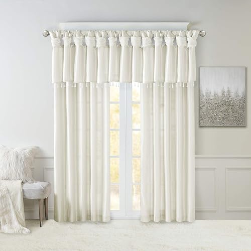 Madison Park Emilia - Cenefa de Seda sintética, Acabado en la Parte Superior con abalorio, Cortina de Cenefa de Ventana para Sala de Estar, recámara y recámara, 26 Pulgadas de Largo x 50 Pulgadas de