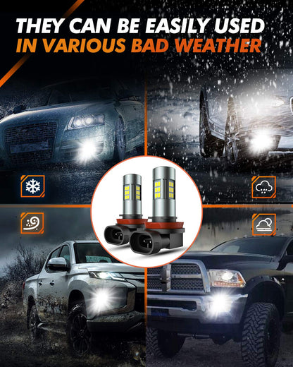 SEALIGHT H11/H8/H16 Bombillas LED Antiniebla 6000K 360° Iluminación Real 400% Más Brillo, Blanco, 2 Piezas