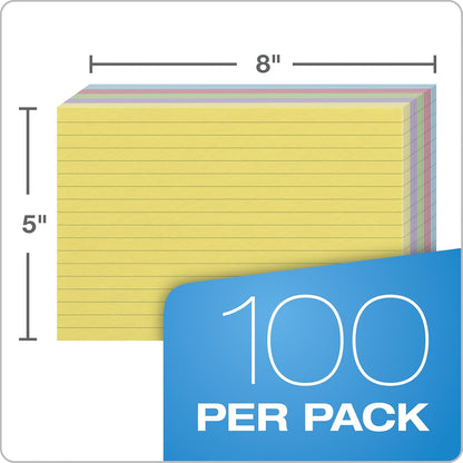 Oxford Tarjetas de color a rayas, 5 x 8 pulgadas, colores surtidos, 100 por paquete (35810)