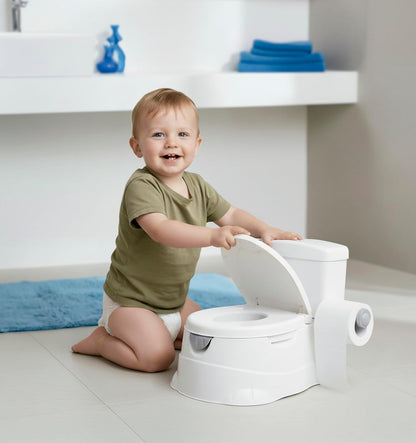 PRINSEL | Nica Entrenadora | Bañito Entrenador para Bebé | Mini Toilet- Unisex | Blanco | De 18 a 36 Meses, Con Portarollo | Artículos para Bebés