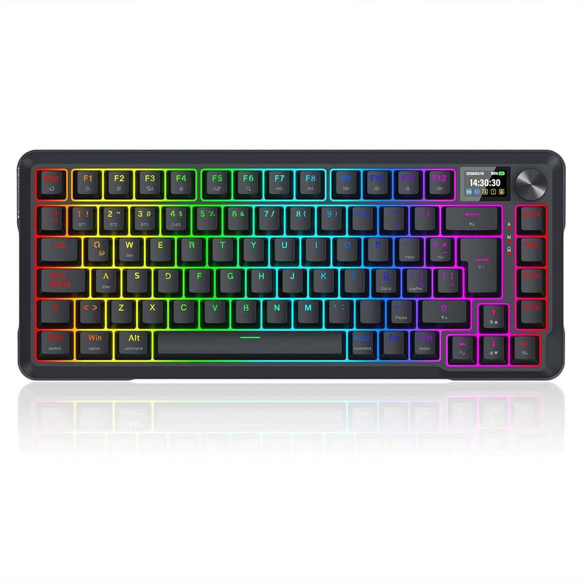 Redragon Teclado Gamer Mecanico Ucal K724 RGB, Inalambrico, LCD, Español