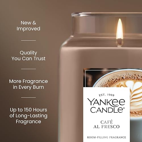 Yankee Candle - Vela perfumada Café Al Fresco, tarro grande de 22 onzas con hasta 150 horas de tiempo de combustión, regalo