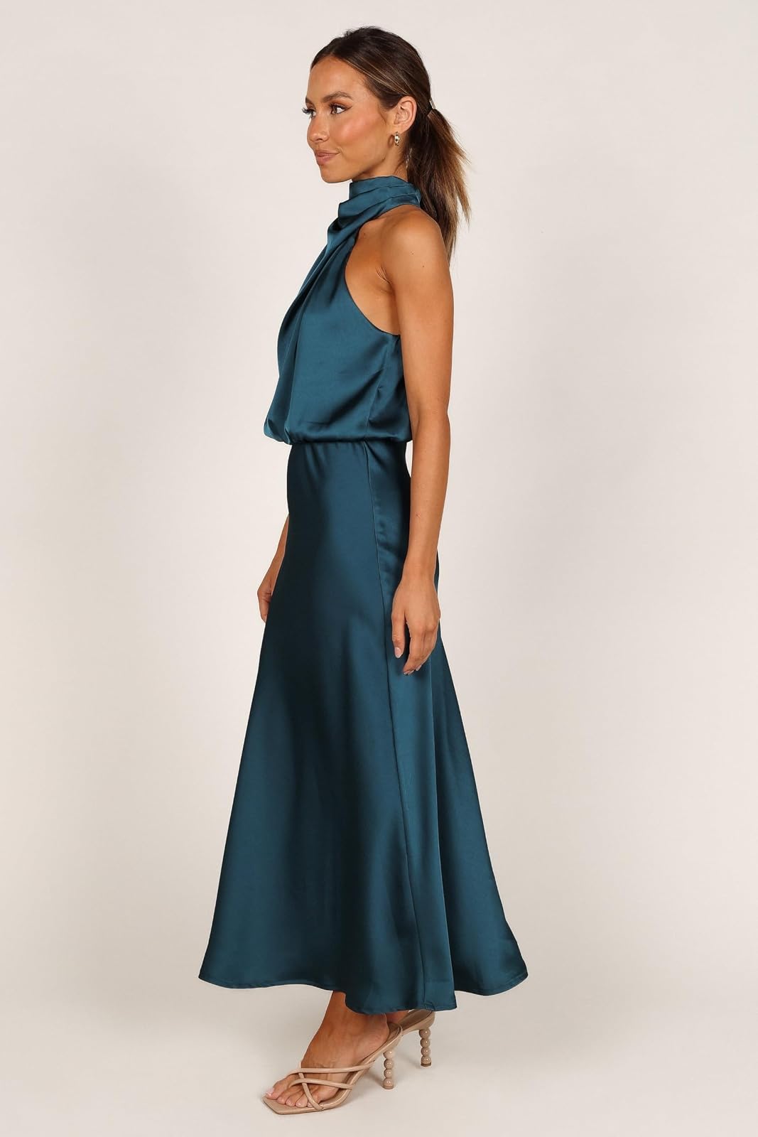 Petal & Pup Anabelle Vestido Midi con Cuello Halter para Mujer, Verde Azulado, Small