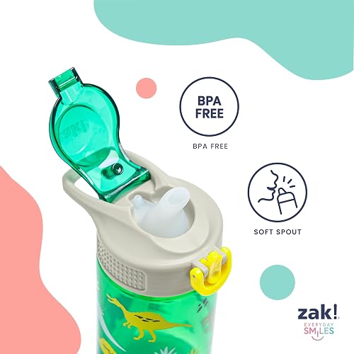 Zak Designs Disney SuperKitties - Botella de agua para niños de salvia para la escuela o los viajes, botella de agua de plástico duradera de 16 onzas con popote, mango y a prueba de fugas, cubierta de