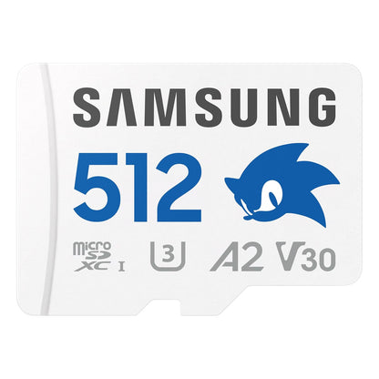 Adaptador Samsung Pro Plus Sonic The Hedgehog +, microSDXC de 512 GB, hasta 180 MB/s, Full HD y 4K UHD, UHS-I, C10, U3, V30, A2, para Nintendo-Switch, Steam Deck, GoPRO, dji Drone, Tablets