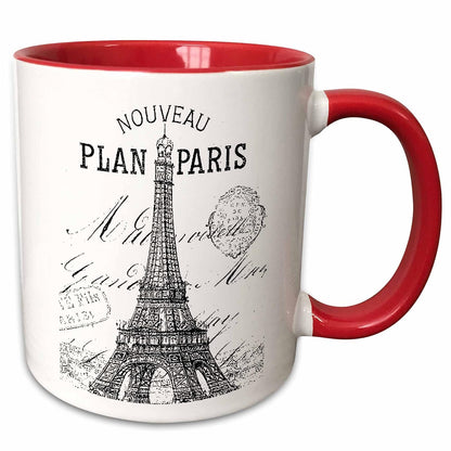 3dRose Nouveau Paris Vintage Eiffel Tower Two Tone - Taza (312 ml), color rojo y blanco
