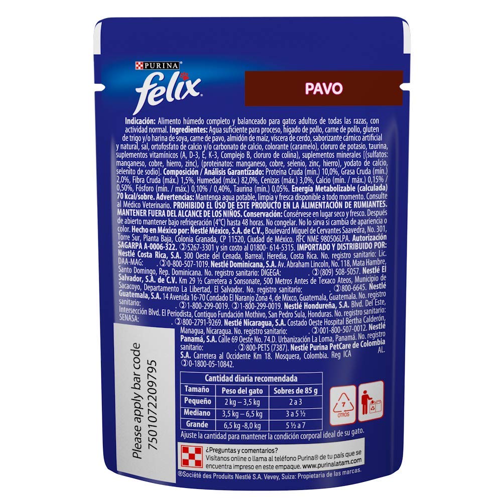 FELIX Alimento Húmedo Sabor Pavo, Paquete con 24 Pzas de 85g