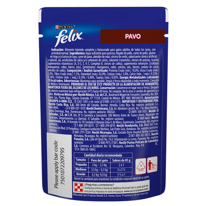 FELIX Alimento Húmedo Sabor Pavo, Paquete con 24 Pzas de 85g