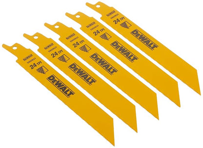 DEWALT DW4813 6-Inch 24 TPI Straight Back Bi-Metal Reciprocating Saw Blade (5-Pack)